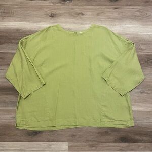 Eileen Fisher Organic Linen Shirt Blouse Women's XL Green 3/4 Sleeve Boat Neck